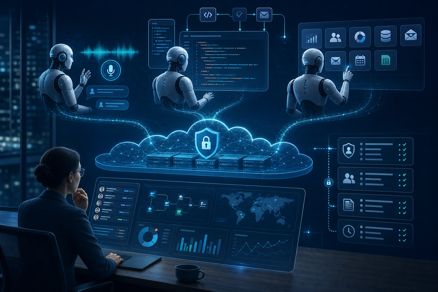 Enterprise AI agents connecting voice, coding, and business tools through secure infrastructure