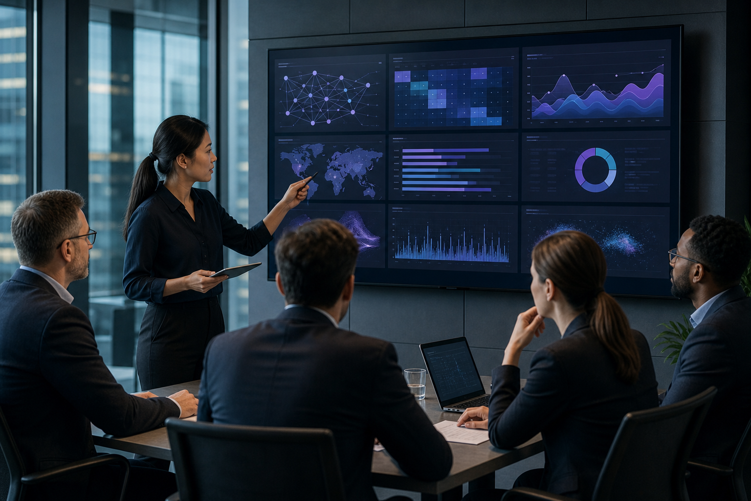 Business leaders reviewing key artificial intelligence industry signals